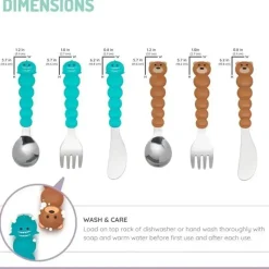 Melii - conjunto de garfo e faca para alimentação de crianças e crianças 6 unidades, urso e tubarão Sale