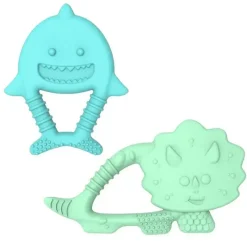 Melii - Mordedores para bebês, 100% silicone de qualidade alimentar, múltiplas texturas, sem BPA, dinossauro e tubarão Fashion