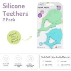 Melii - Mordedores para bebês, 100% silicone de qualidade alimentar, múltiplas texturas, sem BPA, dinossauro e tubarão Fashion