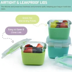 Melii - Recipientes de vidro para armazenamento de alimentos com capa de silicone, 5,4 onças, menta, azul, limão Outlet