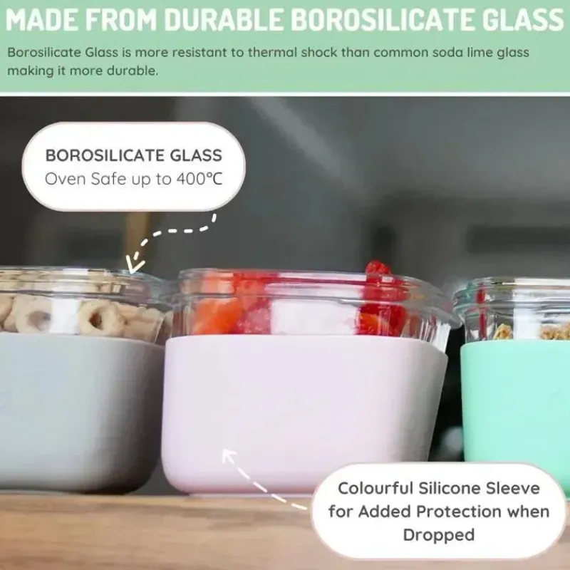 melii__recipientes_de_vid_SKUbIwnq8jS_2.webp Melii - Recipientes de vidro para armazenamento de alimentos com capa de silicone, 5,4 onças, rosa, roxo, cinza New