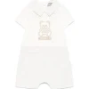 Moschino Baby - Boy Short Sleeve Romper With Stripes And Bear Print Beige Outlet
