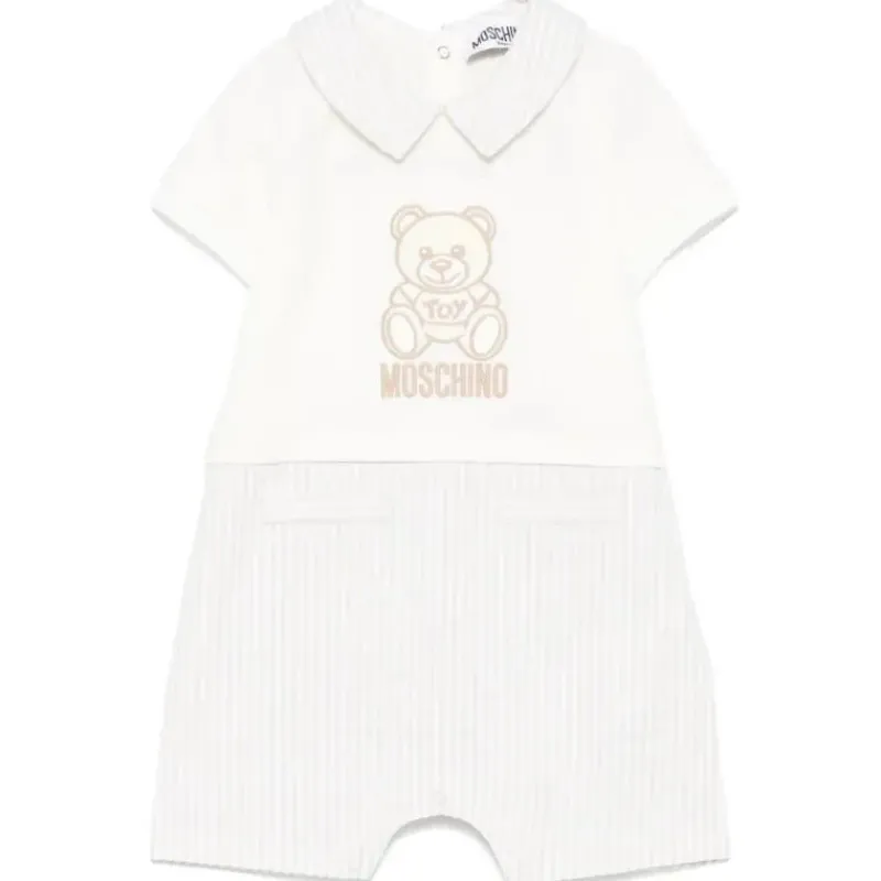 moschino_baby__boy_short__SKUMANE87b0_0.webp Moschino Baby - Boy Short Sleeve Romper With Stripes And Bear Print Beige Outlet