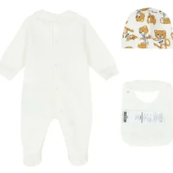 Moschino Baby - Conjunto de babador e chapéu Babygrow gráfico de três ursos, cinza Clearance