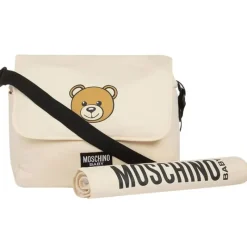Moschino Baby - Diaper Bag With Changing Mt Bear Logo Print, Beige Clearance