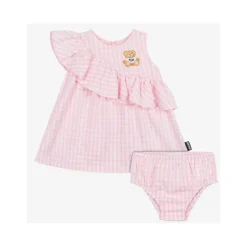 Moschino Baby - Girl Ruffled Gingham Dress W Bloomers White And Light Pink Discount