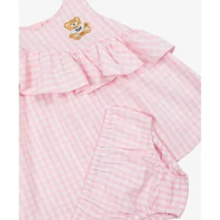Moschino Baby - Girl Ruffled Gingham Dress W Bloomers White And Light Pink Discount