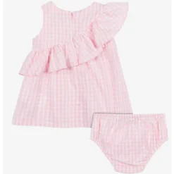 Moschino Baby - Girl Ruffled Gingham Dress W Bloomers White And Light Pink Discount