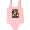 Moschino Baby - Girl Toy Bear Logo Print Swimsuit In Gift Box Pink Hot