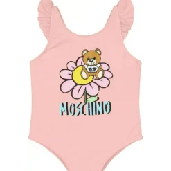 Moschino Baby - Girls Ruffle Swimsuit With Bear Logo Flower Print, Sugarrose Discount