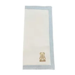 Moschino Baby - Popeline Striped Blanket With Bear Embroidery, Light Blue Fashion
