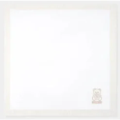 Moschino Baby - Popeline Striped Blanket With Bear Embroidery, Beige Clearance