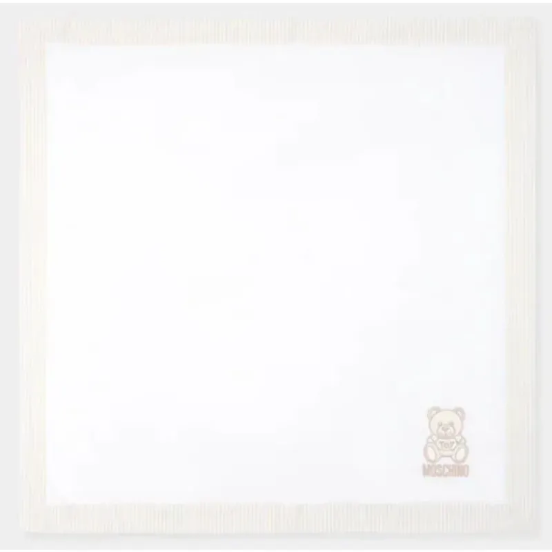 moschino_baby__popeline_s_SKUWHw3M2BA_0.webp Moschino Baby - Popeline Striped Blanket With Bear Embroidery, Beige Clearance