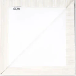 Moschino Baby - Popeline Striped Blanket With Bear Embroidery, Beige Clearance
