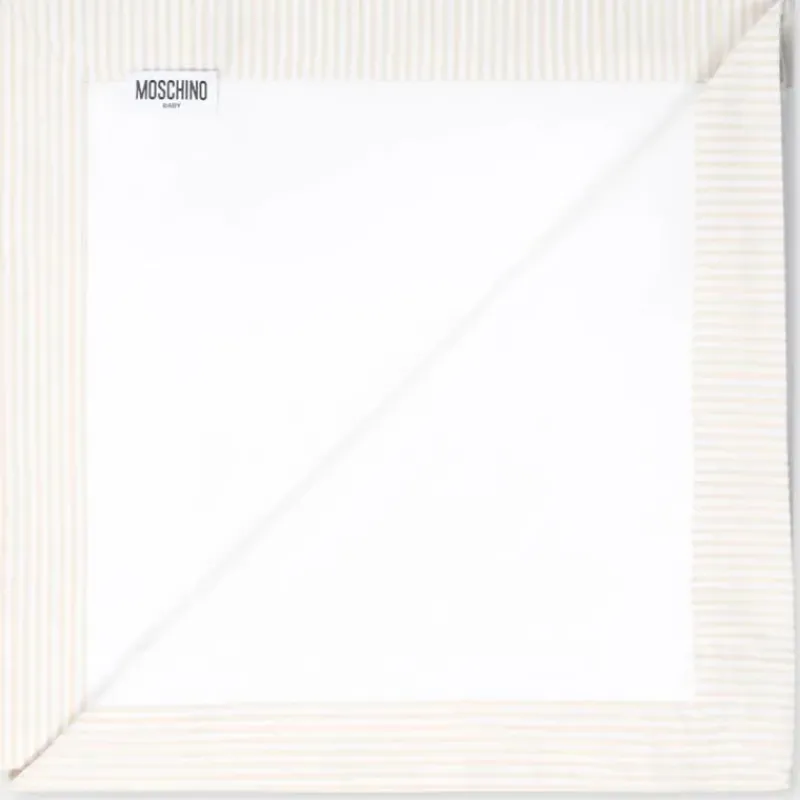 moschino_baby__popeline_s_SKUWHw3M2BA_1.webp Moschino Baby - Popeline Striped Blanket With Bear Embroidery, Beige Clearance