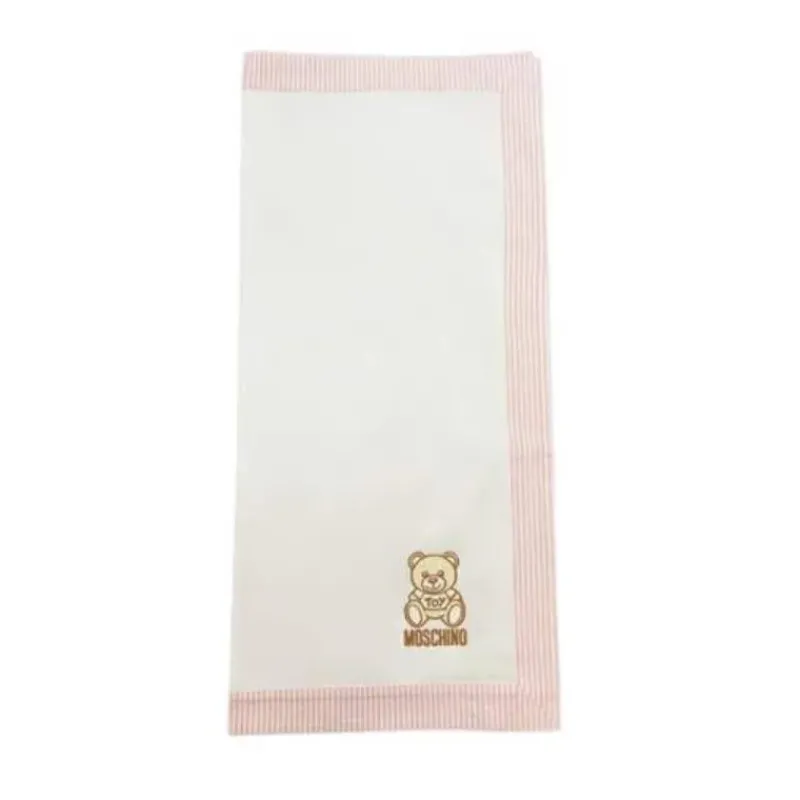 moschino_baby__popeline_s_SKUljvZBuVB_1.webp Moschino Baby - Popeline Striped Blanket With Bear Embroidery, Light Pink Hot