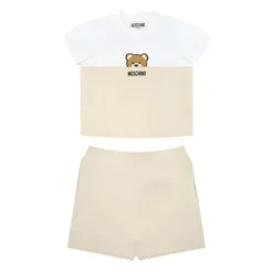 Moschino Baby - Short Sleeve Tee And Shorts Set With Bear Print In Gift Box Beige Online