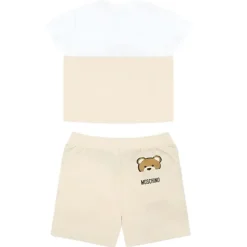 Moschino Baby - Short Sleeve Tee And Shorts Set With Bear Print In Gift Box Beige Online