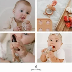 Moss u0026 Fawn Moss &amp; Fawn - Alimentador de forragem, brinquedo de dentição de comida para bebê congelada de silicone calmante, terracota New