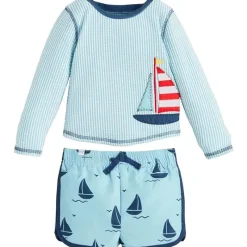 Mud Pie - Baby Boy Sailboat Rash Guard & Swim Trunks Set Clearance