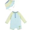 Mud Pie - Baby Boy Seersucker Rashguard One-Piece & Hat Set Outlet