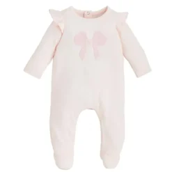 Mud Pie - Baby Girl Pink Boucle Bow Sleeper, 6/9M New