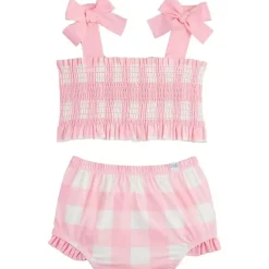 Mud Pie - Baby Girl Smocked Pink Check Two-Piece Swimsuit New