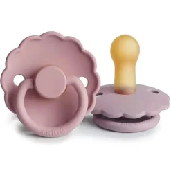 Mushie - 2 unidades de chupeta de borracha natural Frigg Daisy, rosa bebê/lilás suave, 6/18M New