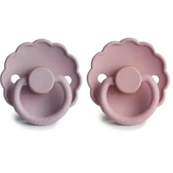 Mushie - 2 unidades de chupeta de borracha natural Frigg Daisy, rosa bebê/lilás suave, 6/18M New