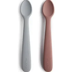 Mushie - 2 unidades de colheres de alimentação de silicone, pedra/malva turva Fashion