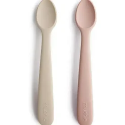 Mushie - 2 unidades de colheres de alimentação de silicone, blush/areia movediça Hot