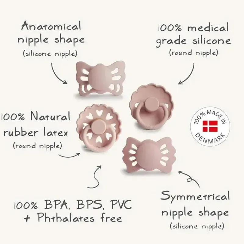 mushie__a_primeira_chupet_SKUfkbKEheL_6.webp Mushie - a primeira chupeta do bebê Frigg? Conjunto, Pacote de 4 Coração Floral, Sem BPA, 0 a 6 Meses, Blush Best