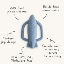 Mushie - Brinquedo mordedor de silicone para bebê com chocalho de foguete Discount