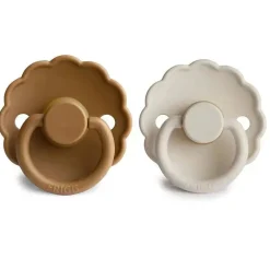 Mushie - chupeta de bebê de borracha natural 2 unidades Frigg Daisy, cappuccino/creme, 0/6M New