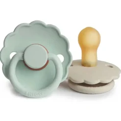 Mushie - chupeta de bebê de borracha natural 2 unidades Frigg Daisy, Seafoam/Creme, 0/6M Fashion