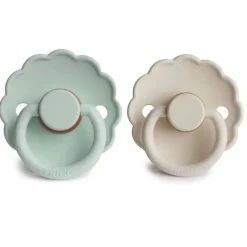 Mushie - chupeta de bebê de borracha natural 2 unidades Frigg Daisy, Seafoam/Creme, 0/6M Fashion