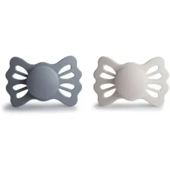 Mushie - chupeta de silicone simétrica Lucky 2Pk, 6/18M, cinza ótimo/cinza prateado New