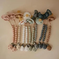 Mushie - Clipe de chupeta de bebê 100% silicone sem BPA, Hera Faux Wood Discount