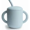 Mushie - Copo de treinamento de silicone e canudo, azul pó Sale