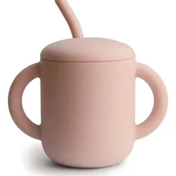 Mushie - Copo de treinamento para bebês de silicone e canudo, blush Fashion