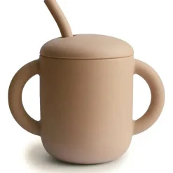 Mushie - Copo de treinamento de silicone e canudo, natural Hot