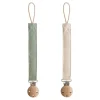 Mushie - Linen Pacifier Clip 2 Pack, Olive/Shifting Sand Sale