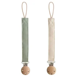 Mushie - Linen Pacifier Clip 2 Pack, Olive/Shifting Sand Sale