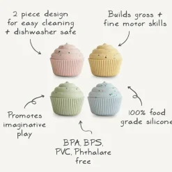 Mushie - Pacote de 4 brinquedos para cupcake de mistura e combinação de silicone, sem molde Hot