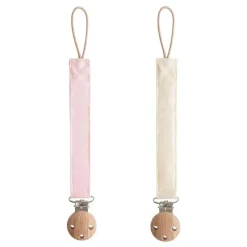Mushie - Porta-chupeta de bebê em linho, alça de tecido macio, pacote com 2, blush/creme Best