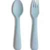 Mushie - talheres garfo e colher para crianças, pó azul Fashion