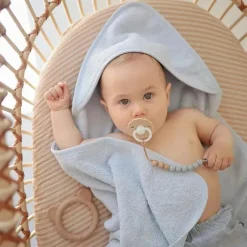Mushie - Toalha com capuz de algodão orgânico para bebês, azul bebê Fashion