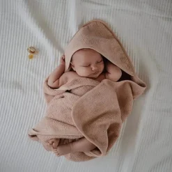 Mushie - toalha com capuz de algodão orgânico para bebê, blush Hot