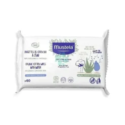 Mustela - Toalhitas de Água Orgânica Certificada com Algodão e Aloe 60Ct Hot