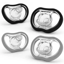 NanoBebe - 4Pk Chupetas Flexy Active Pretas e Cinza para Bebês 4/36M New